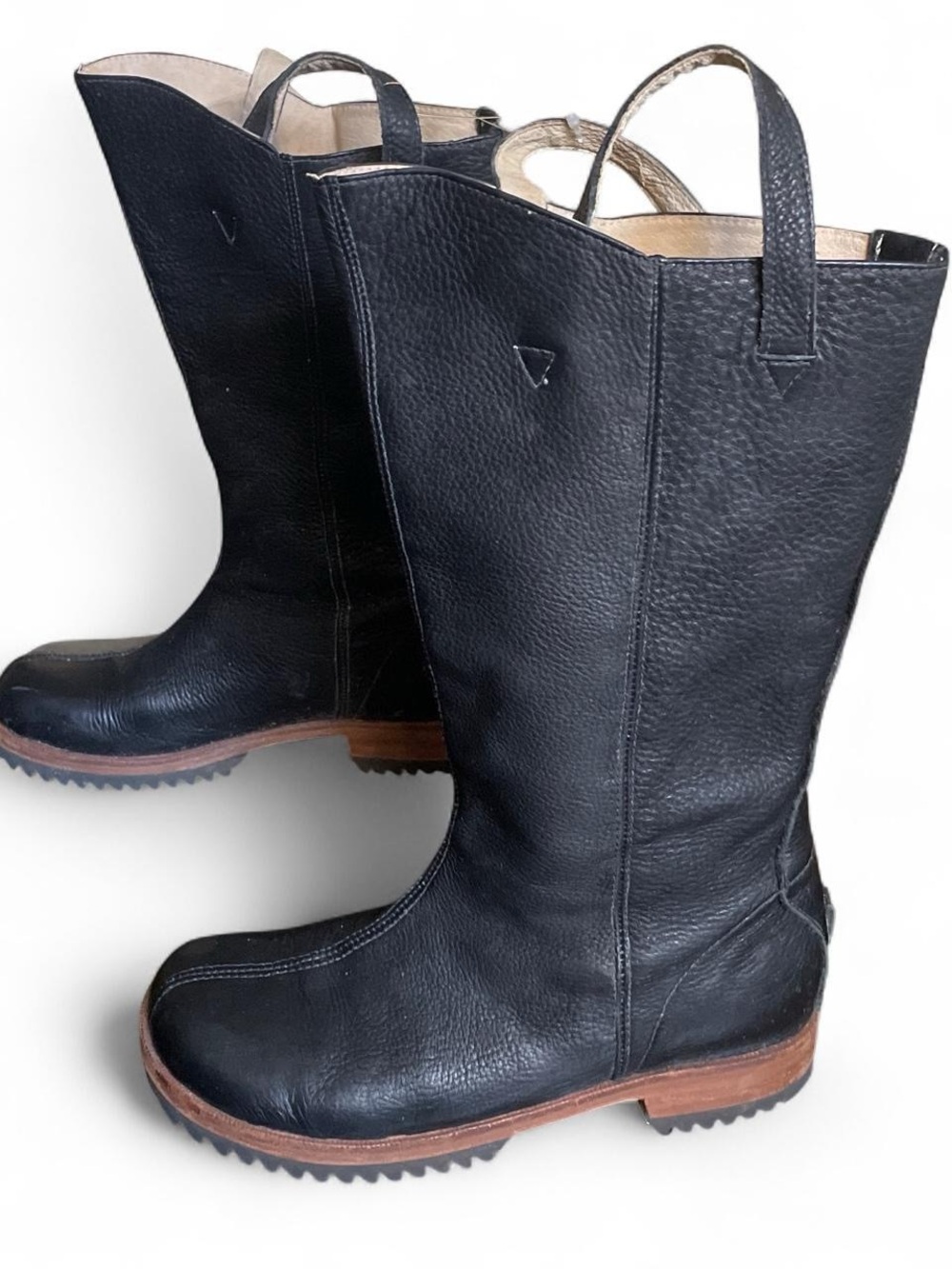 Cool Jim Barnier Black Leather Women's Tall Winter Lug Boots 6
